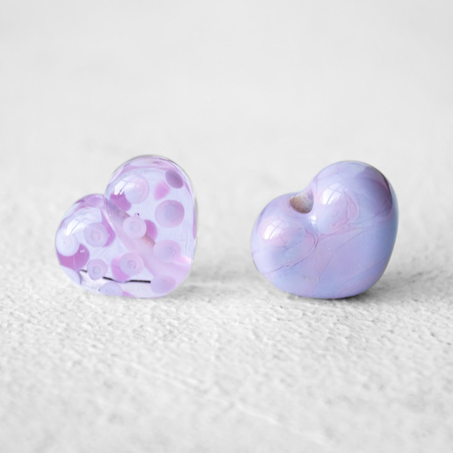Lavender and Pink Handmade Lampwork Glass Heart Beads