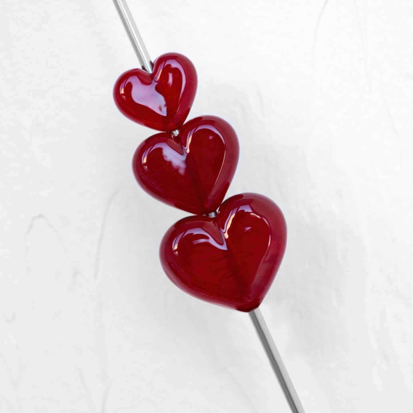 Ruby Red Heart Handmade Lampwork Glass Beads Murano Artisan Jewelry Making