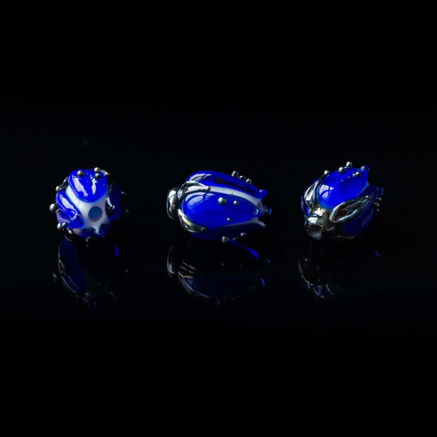1pc Blue Flower Bud Rose Lampwork Beads Handmade Murano Glass