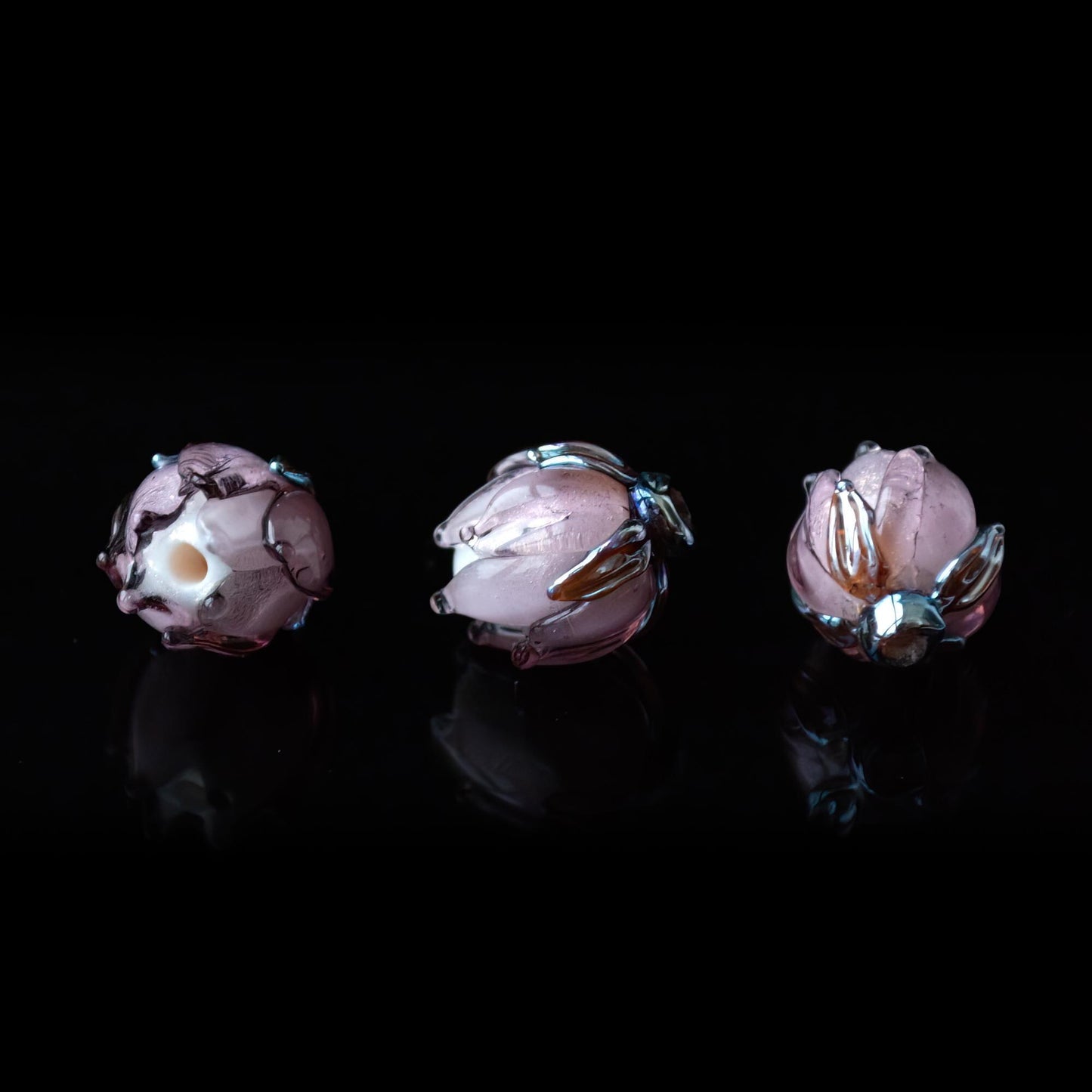Lilac Flower Bud Rose Lampwork Beads Handmade Murano Glass 1pc