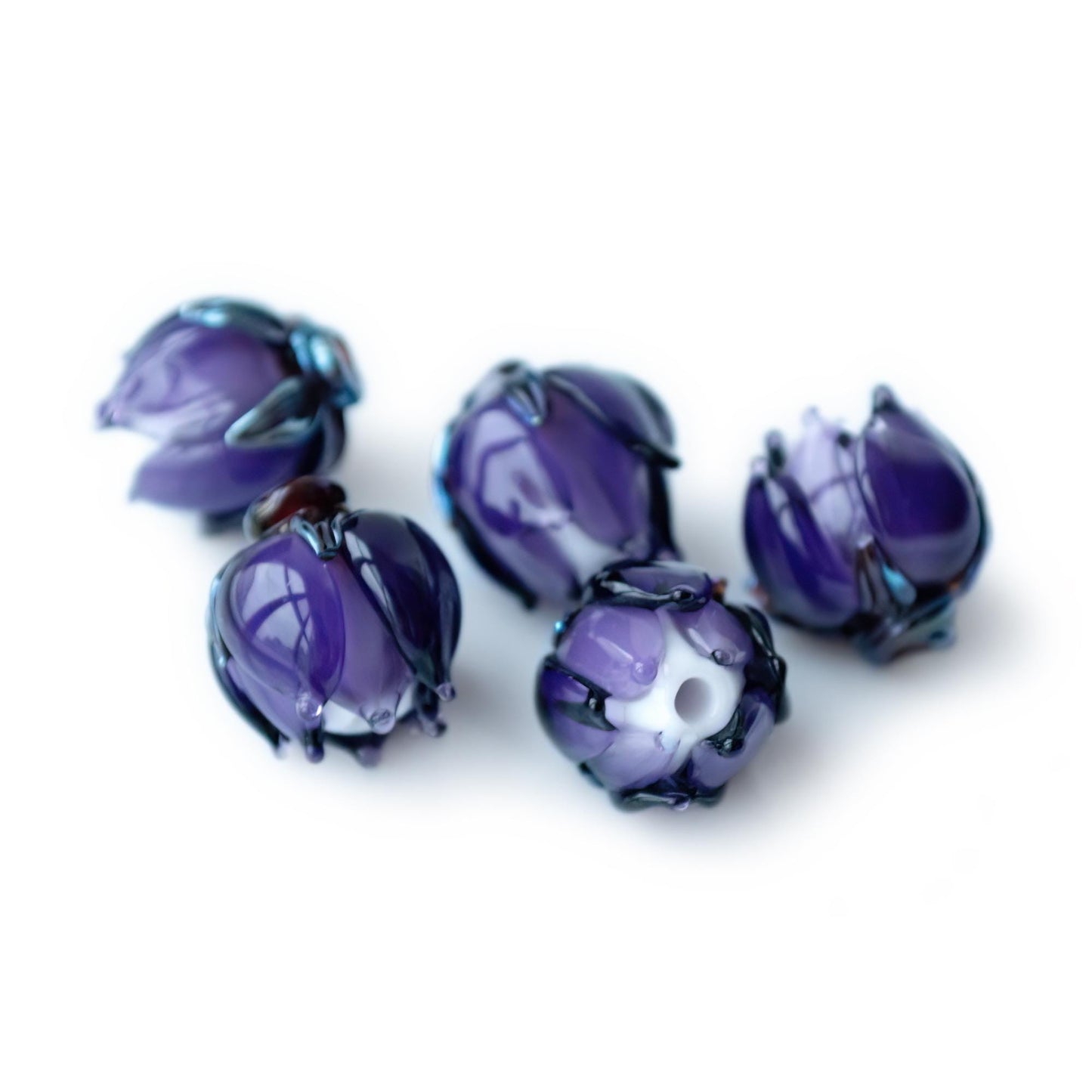 Purple Violet Flower Bud Rose Lampwork Beads Handmade Murano Glass 1pc