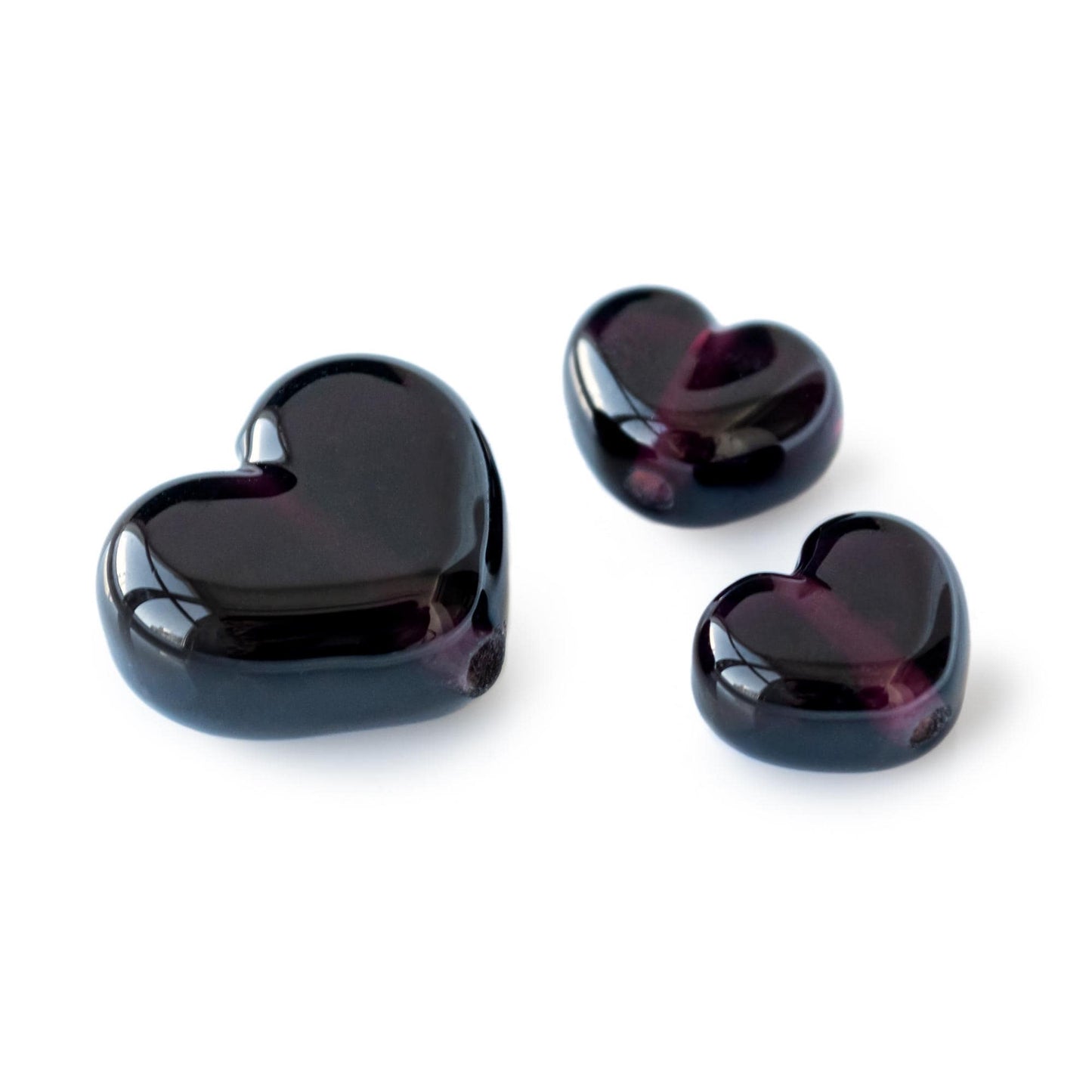 Dark Purple Violet Heart Handmade Lampwork Glass Beads