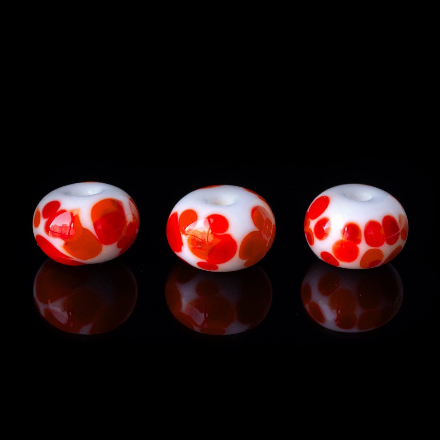 White  Red Orange Frit Handmade Lampwork Glass Spacer Set
