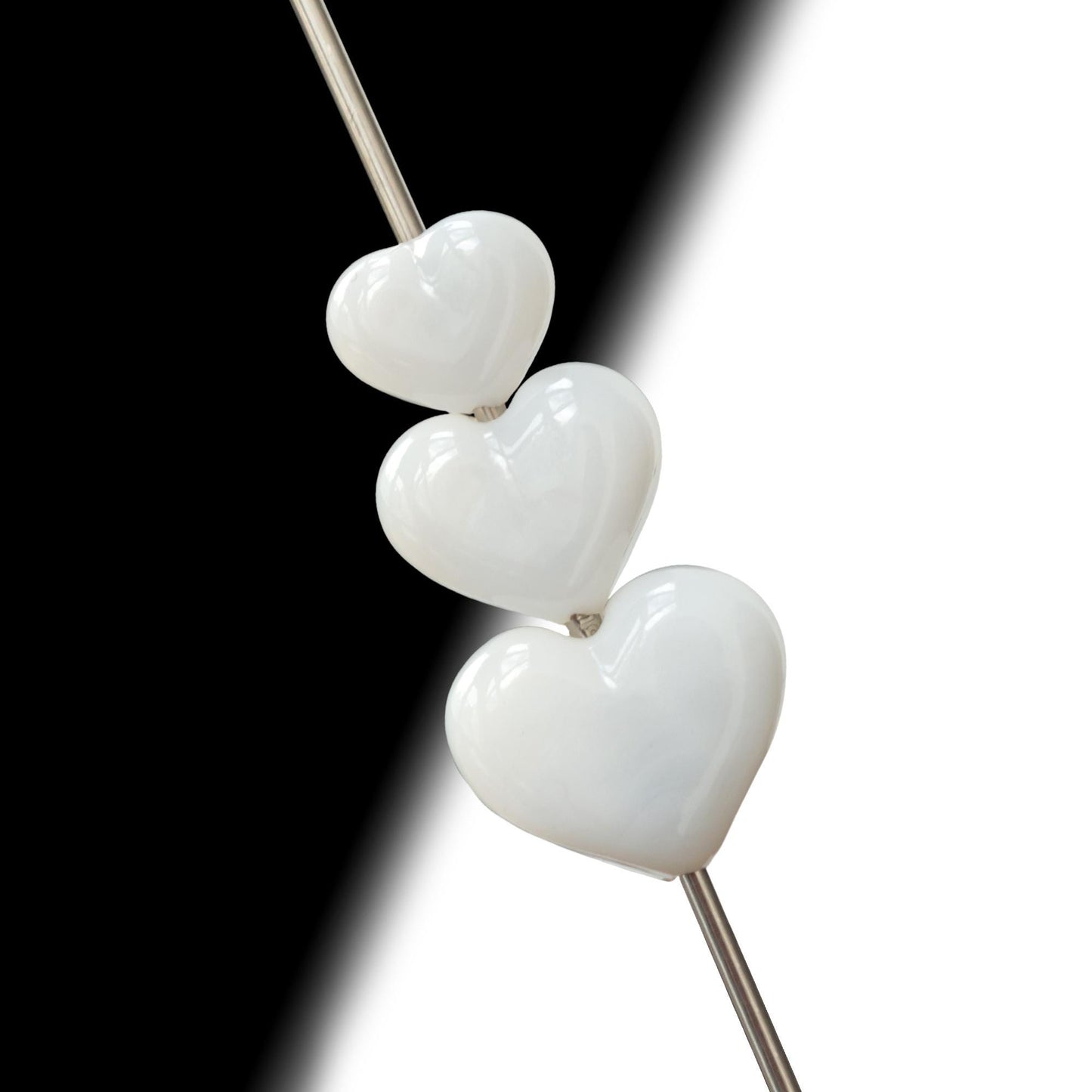 White Milky Heart Handmade Lampwork Glass Beads