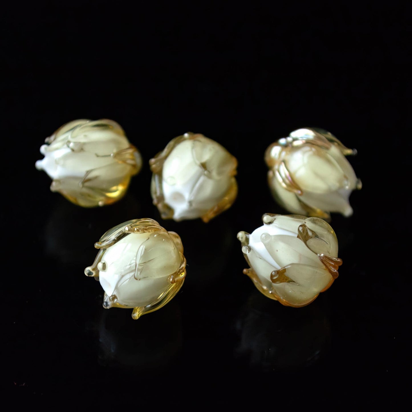 Amber Yellow Flower Bud Rose Lampwork Beads Handmade Murano Glass 1pc
