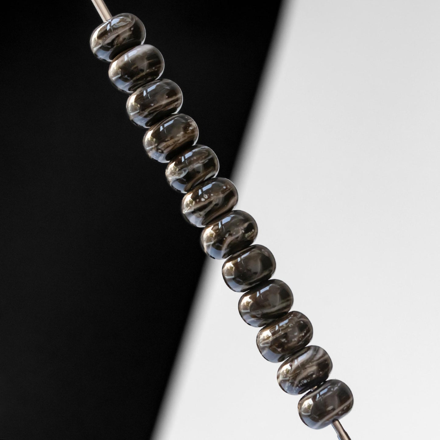 Gray Brown Beige Marble Handmade Lampwork Glass Spacer Set