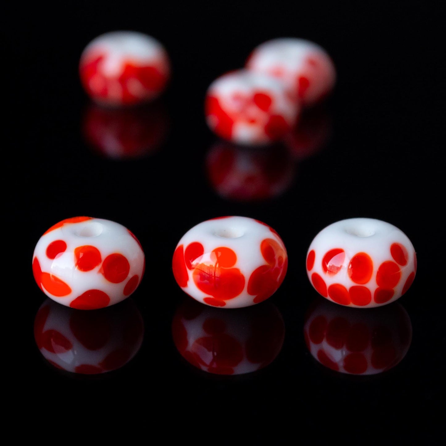 White  Red Orange Frit Handmade Lampwork Glass Spacer Set