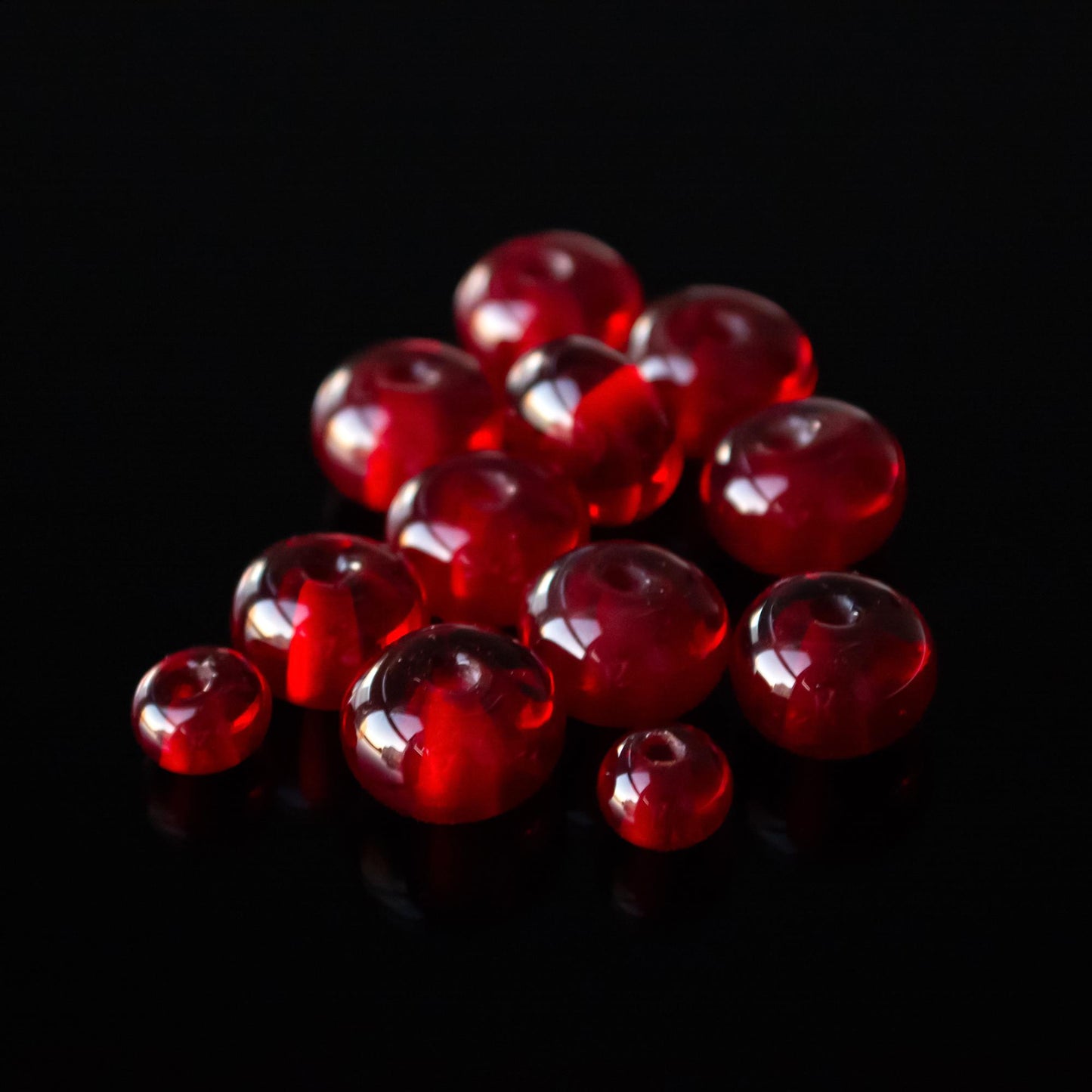 Red Transparent Handmade Lampwork Glass Spacer Beads Set