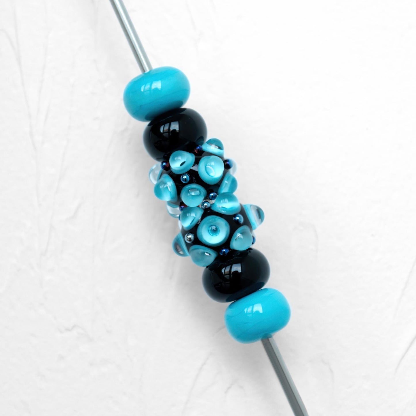Black and Blue Handmade Lampwork Glass Beads Set