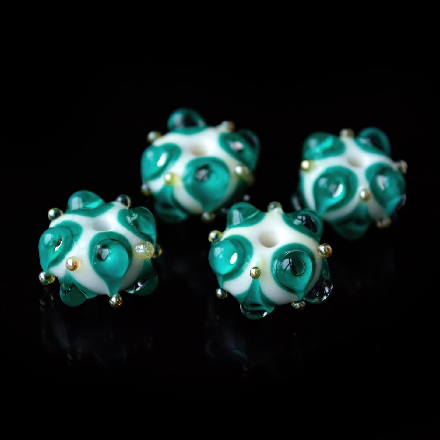 White and Green Handmade Lampwork Glass Focal Beads