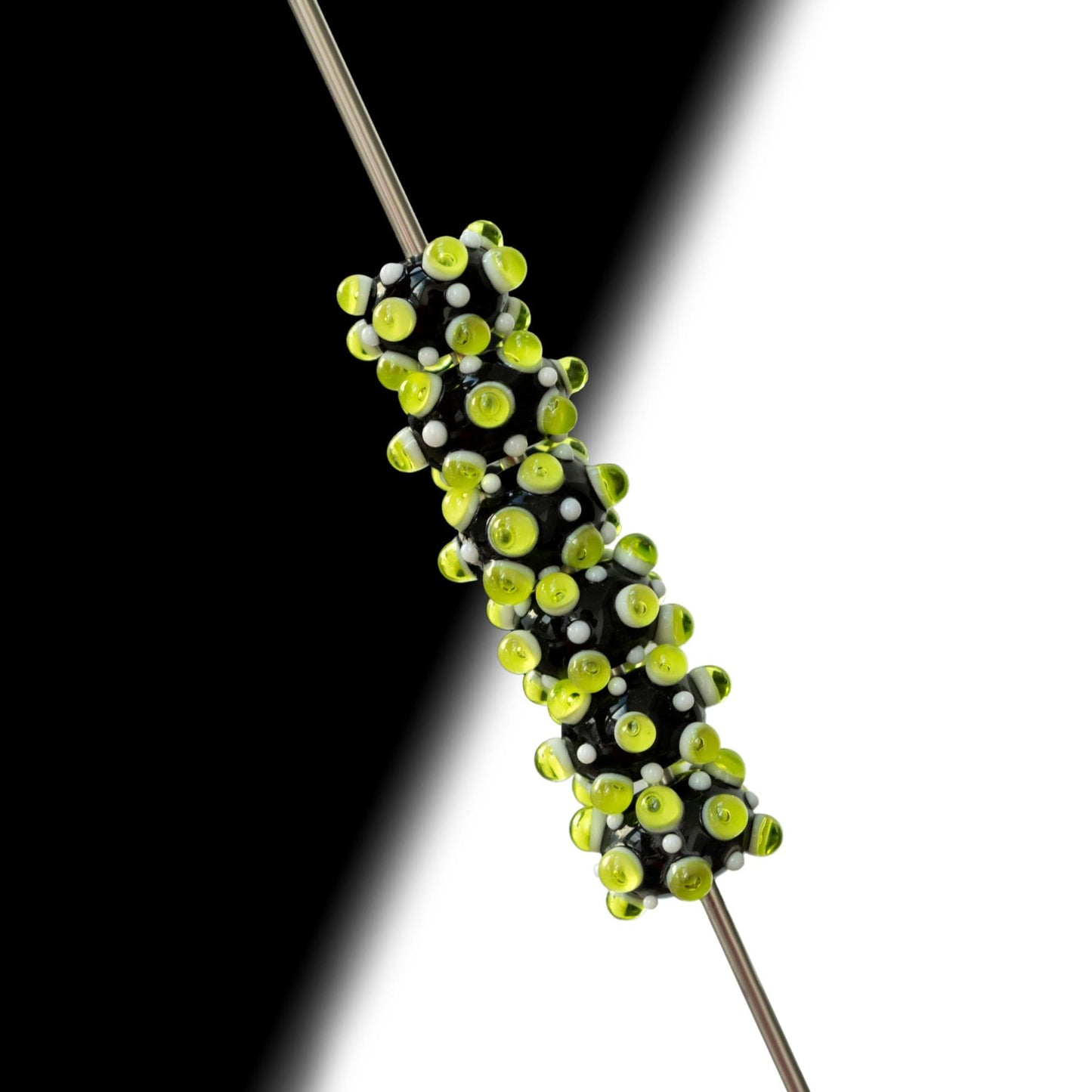 Black Green Handmade Lampwork  Focal Beads 1 ps