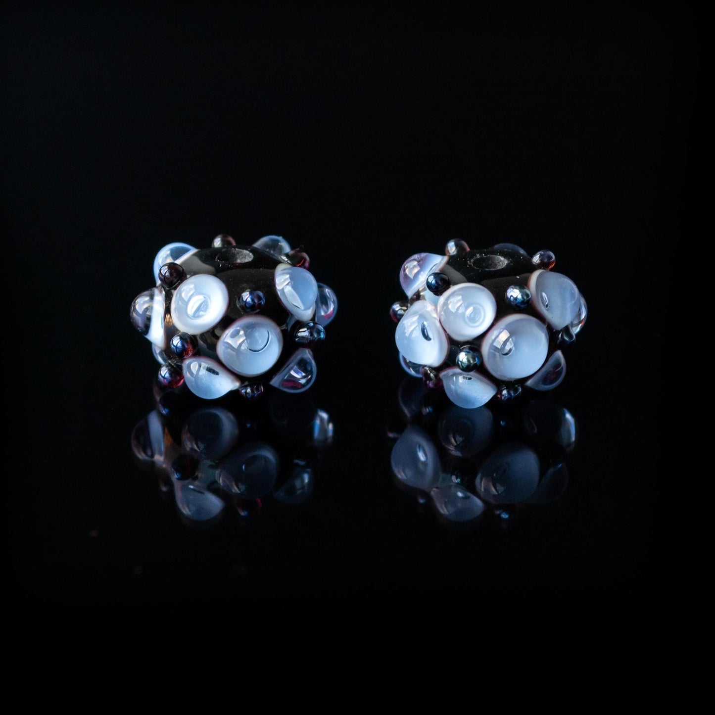 Black Blue Transparent Earring Set Handmade Lampwork Glass Beads