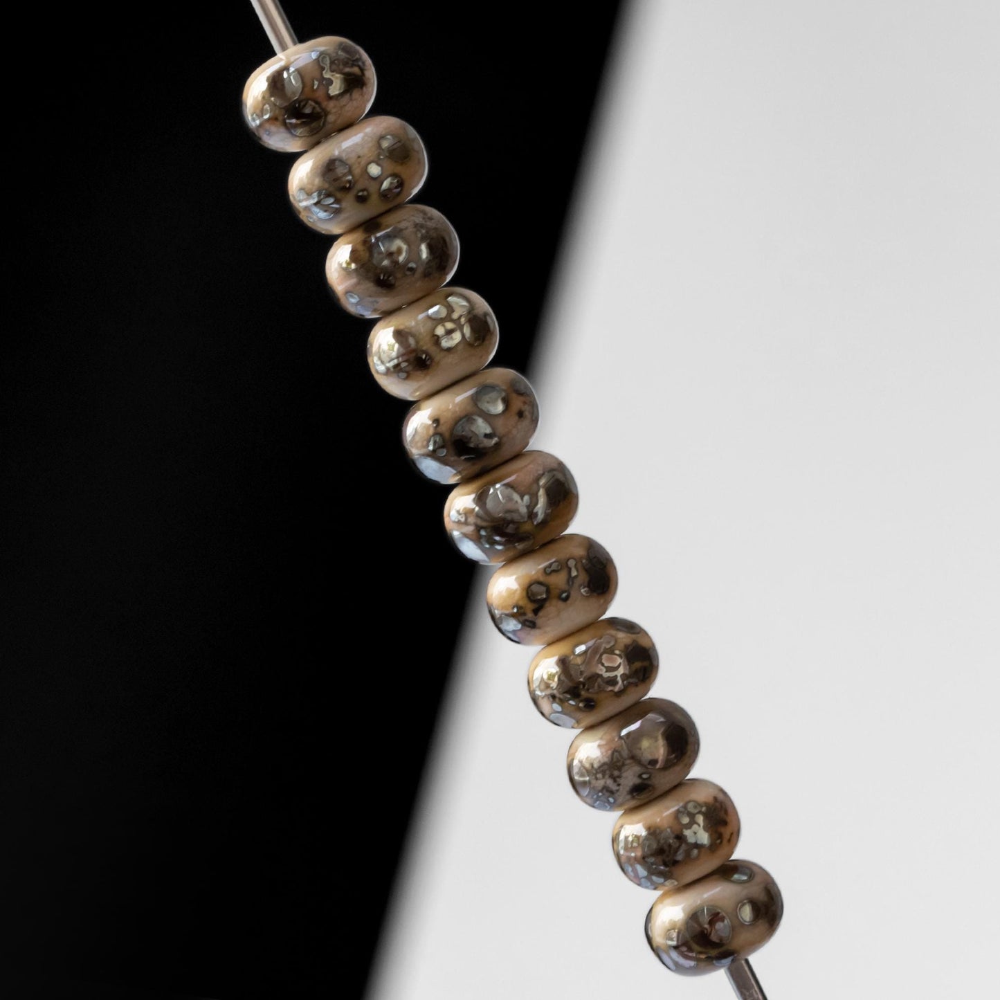 Beige Brown Ivory Handmade Lampwork Dots Glass Spacer Set