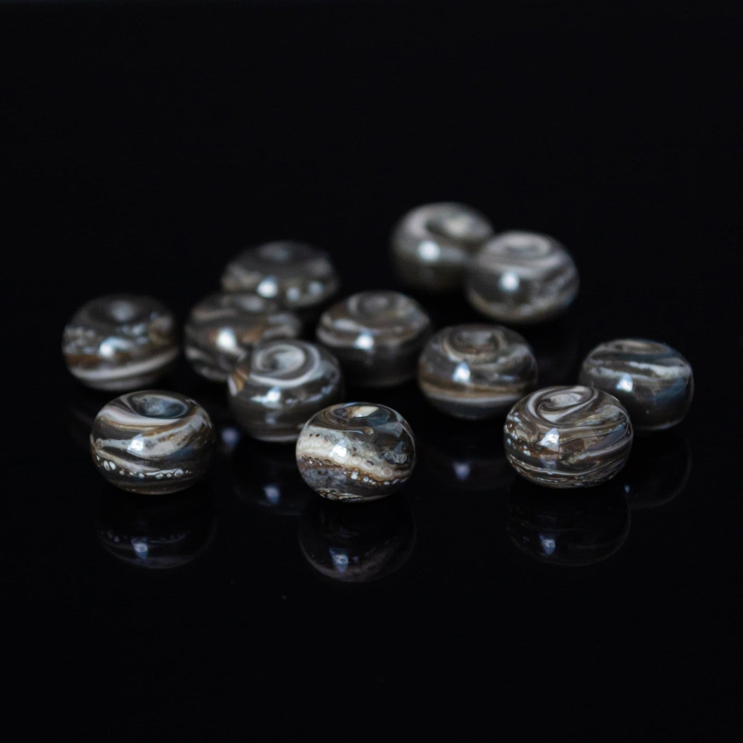 Gray Brown Beige Marble Handmade Lampwork Glass Spacer Set