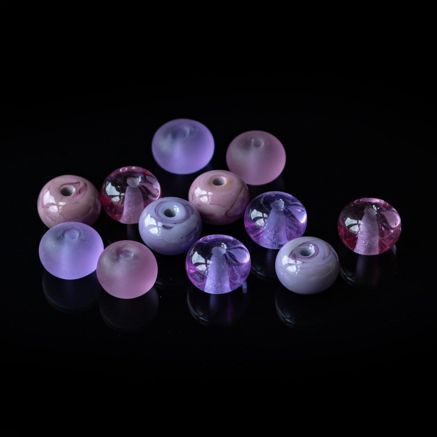 Purple & Pink Spacer Handmade Lampwork Beads Set