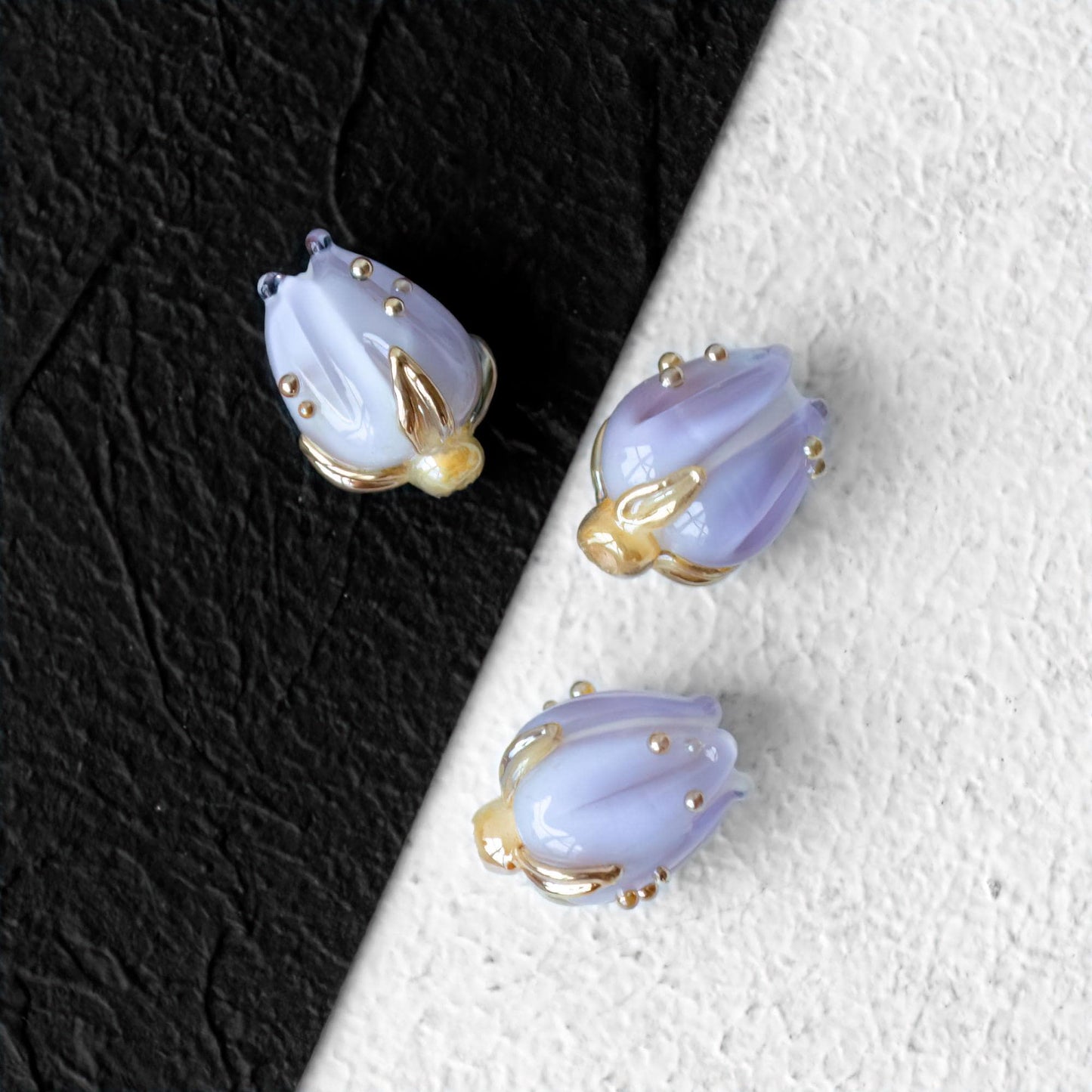 1pc Lavender Flower Bud Rose Lampwork Beads Handmade Murano Glass