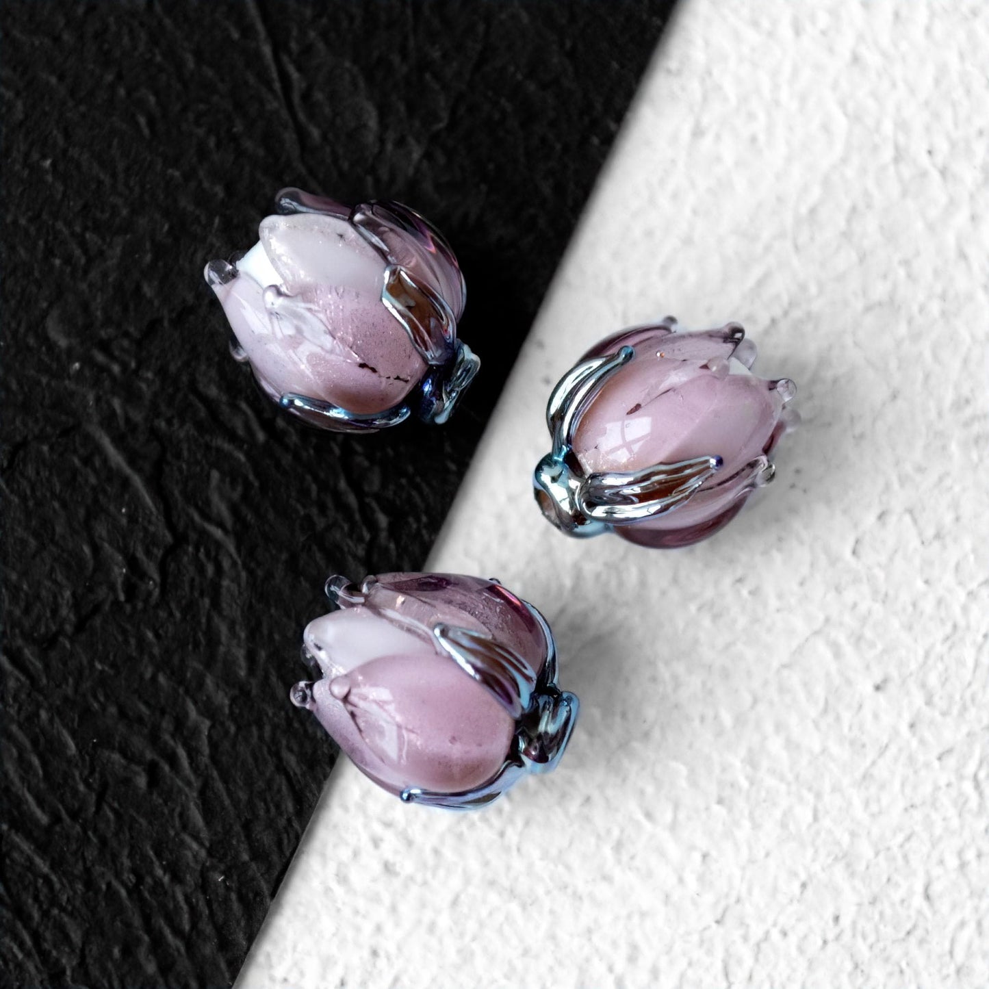 Lilac Flower Bud Rose Lampwork Beads Handmade Murano Glass 1pc