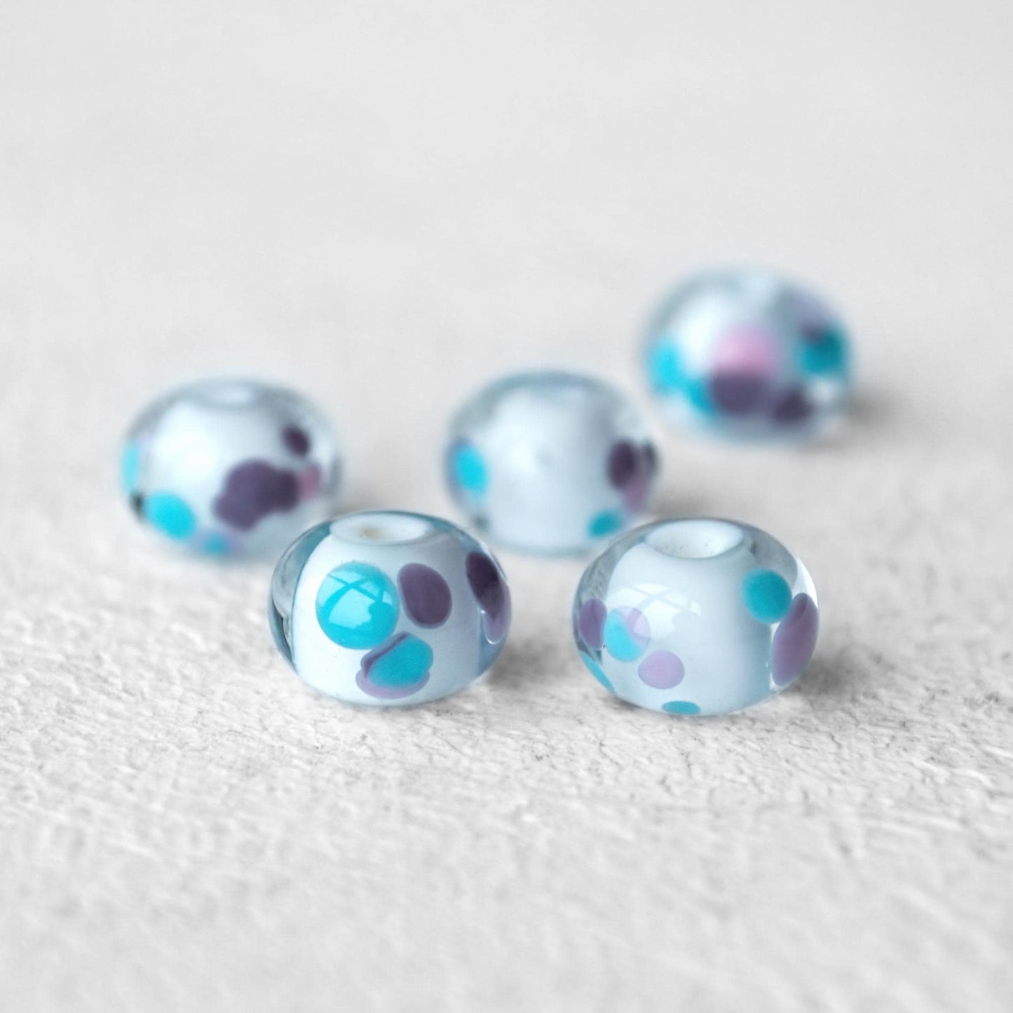 White Blue Pink Frit Handmade Lampwork Glass Set