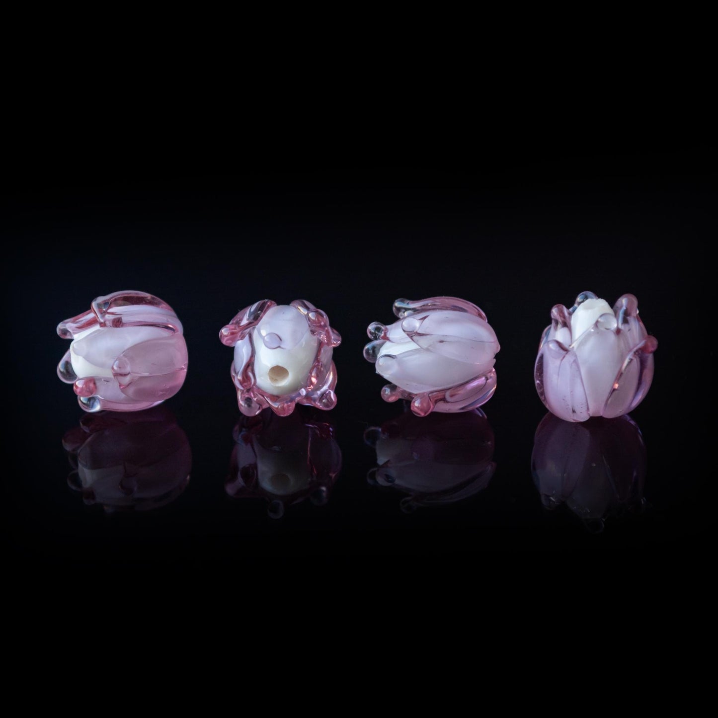 Pink Lavender Flower Bud Rose Lampwork Beads