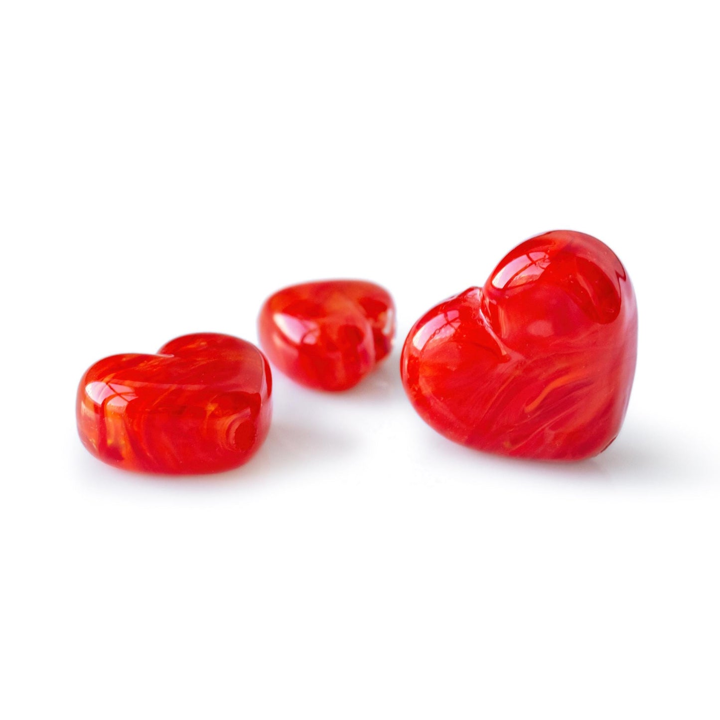 Red Orange Heart Handmade Lampwork Glass Beads