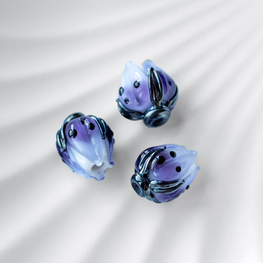 Purple Flower Bud Lampwork Glass Beads 1pc