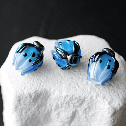 Blue Flower Bud Lampwork Glass Beads 1pc