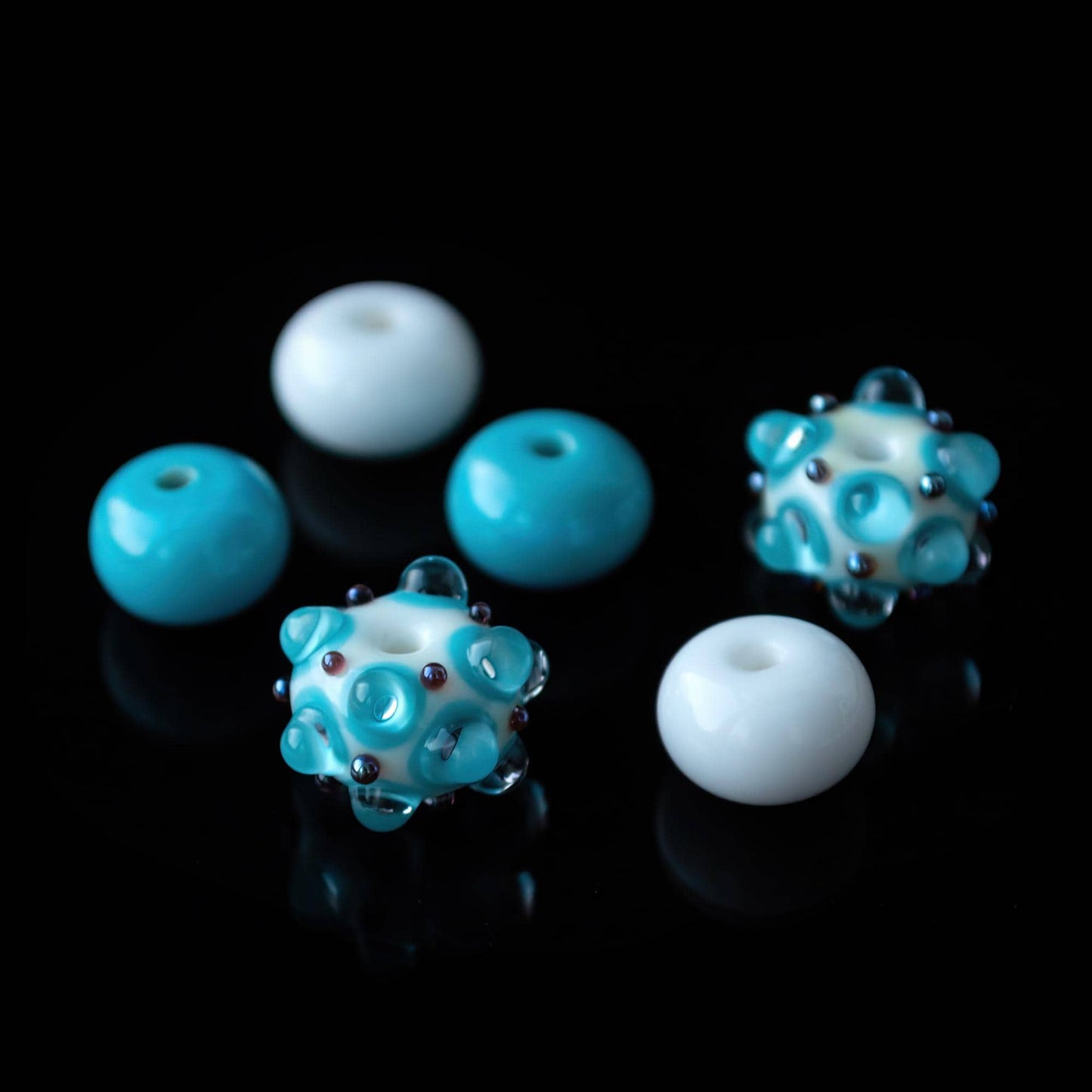 White and Blue Handmade Lampwork Glass Beads Set