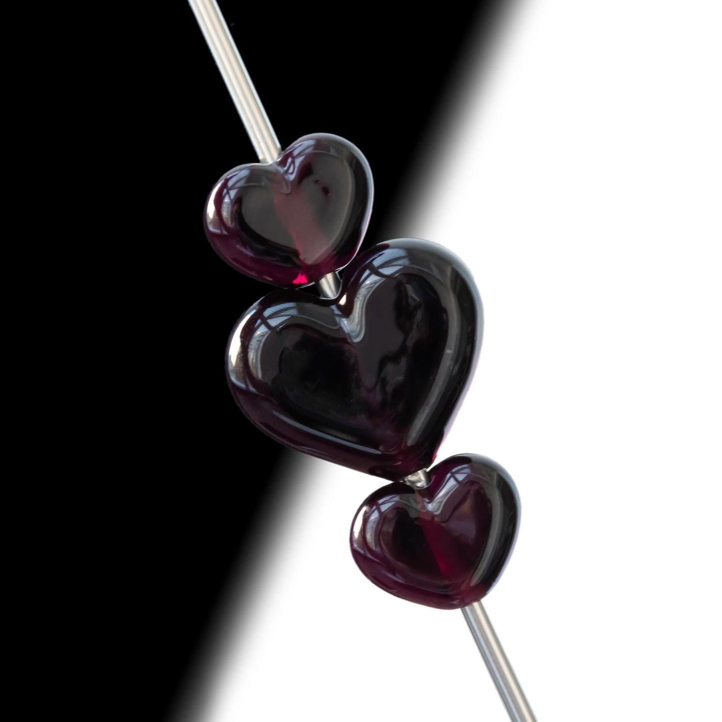 Dark Purple Violet Heart Handmade Lampwork Glass Beads