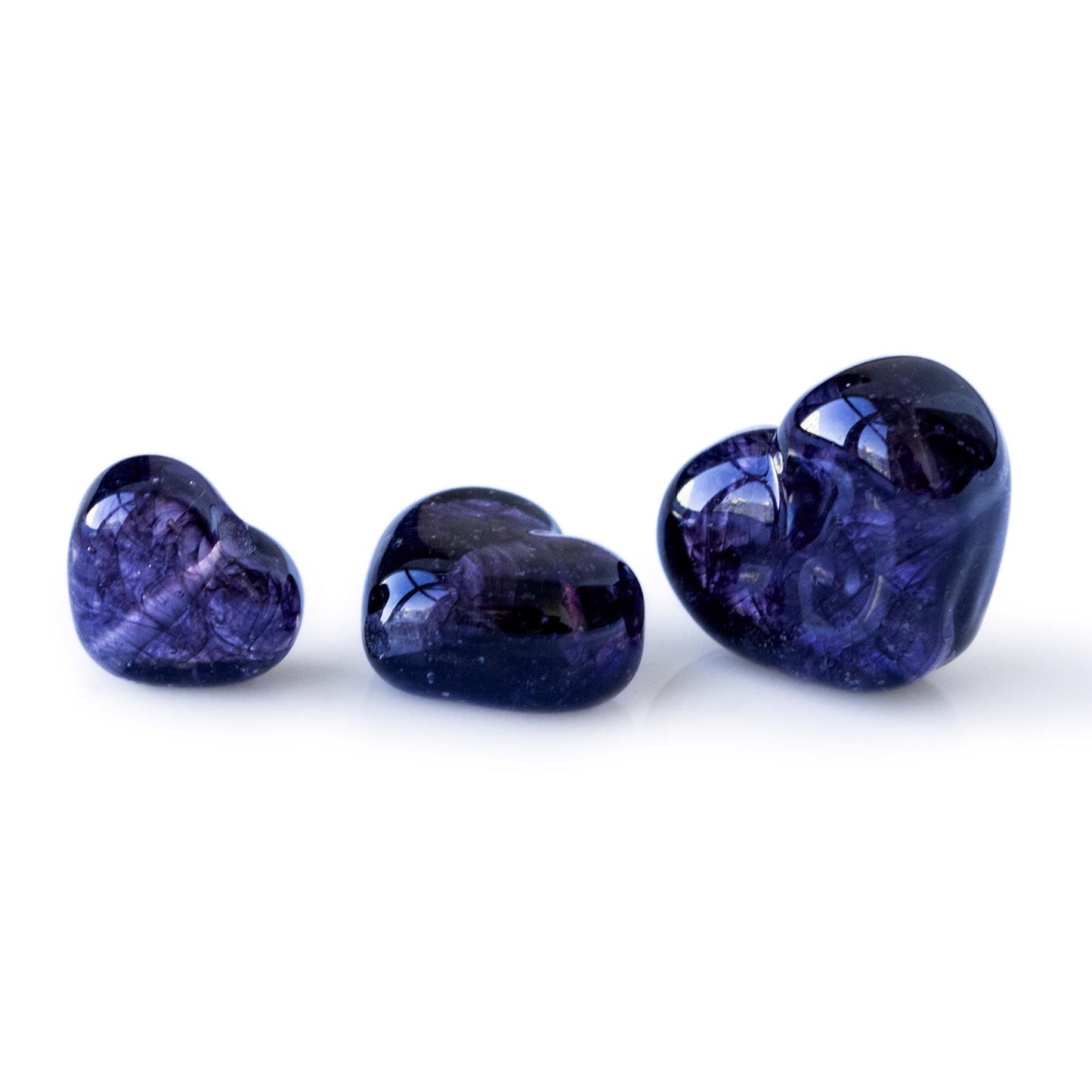 Purple Ink Violet Lilac Heart Handmade Lampwork Glass Beads