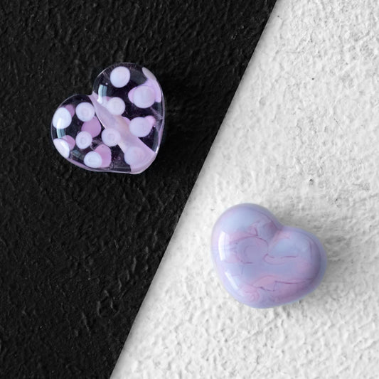 Lavender and Pink Handmade Lampwork Glass Heart Beads