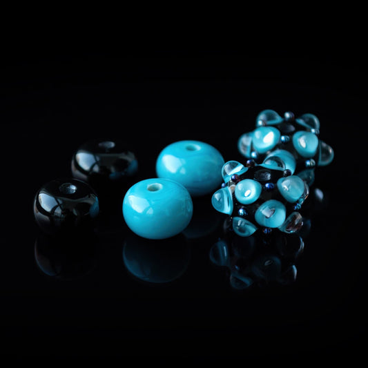 Black and Blue Handmade Lampwork Glass Beads Set