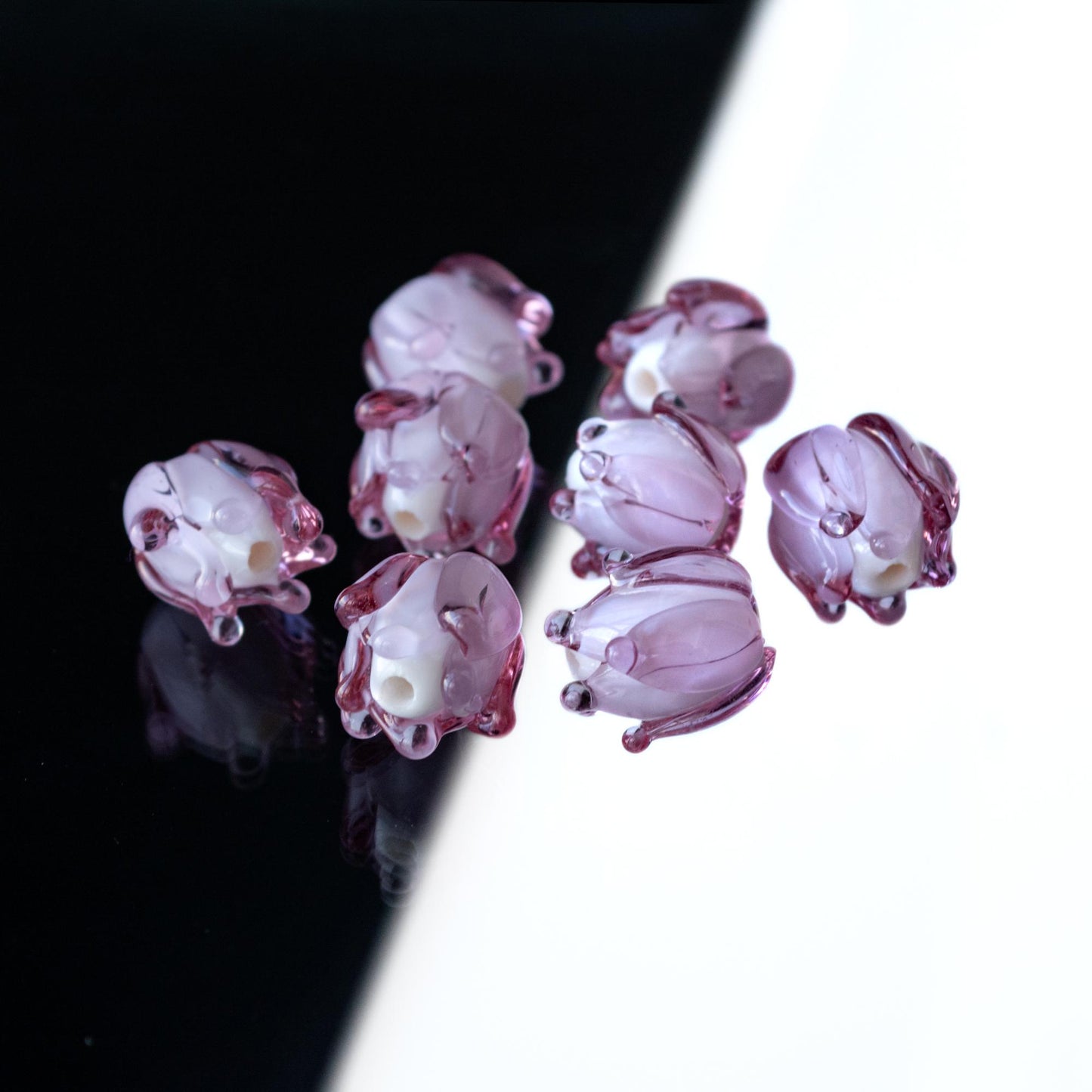 Pink Lavender Flower Bud Rose Lampwork Beads