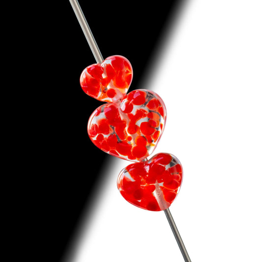 Red Orange Spot Heart Handmade Lampwork Glass Beads
