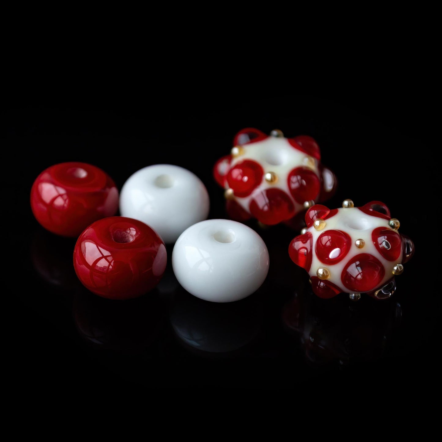 White and Red Transparent Earring Set Handmade Lampwork Glass Beads