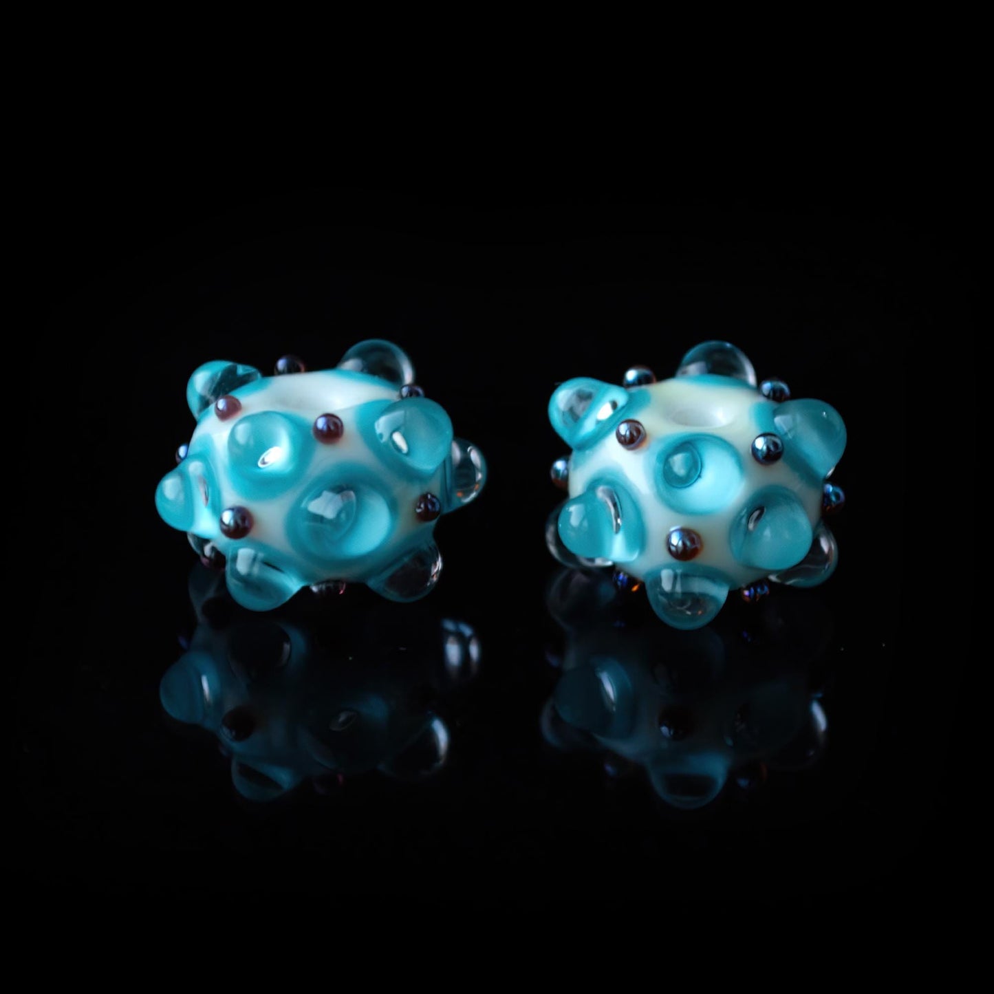 White and Blue Handmade Lampwork Glass Beads Set