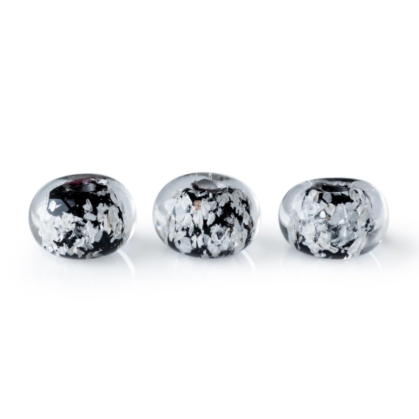 Black and Silver Flake Lampwork Beads - Handmade Glass Bead Set