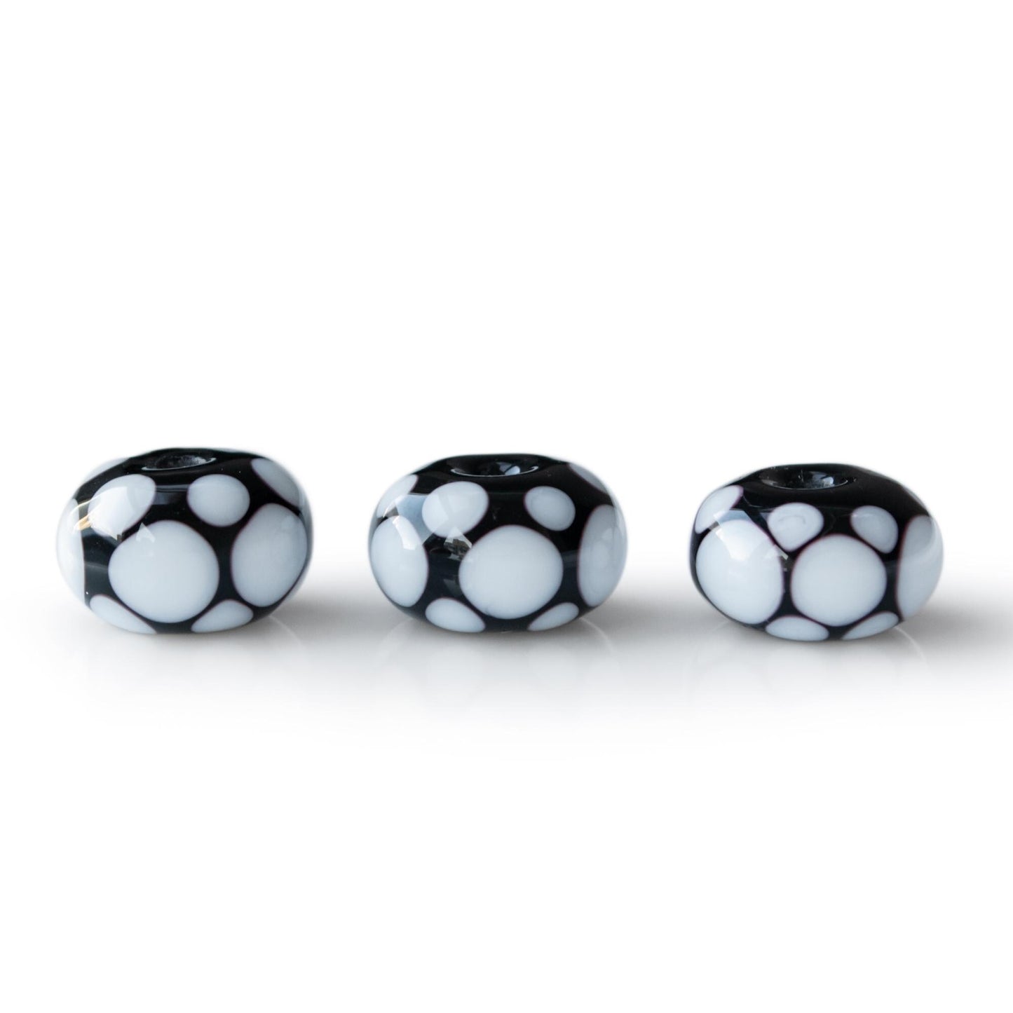 Black White Dot Handmade Lampwork Glass Spacer Beads Set