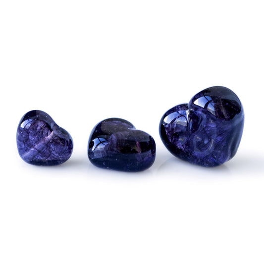 Purple Ink Violet Lilac Heart Handmade Lampwork Glass Beads