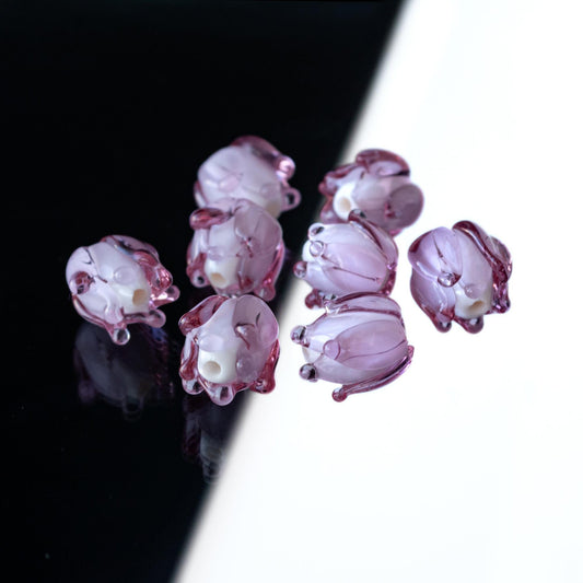 Pink Lavender Flower Bud Rose Lampwork Beads