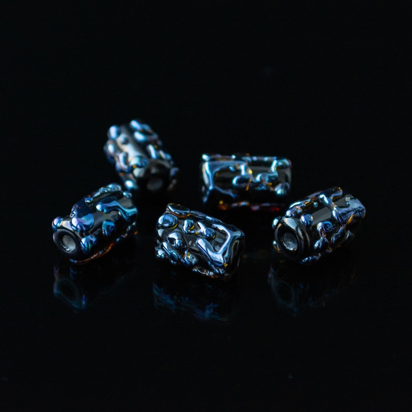 Dark Iridescent Handmade Lampwork Set Beads Murano Glass Artisan Jewelry