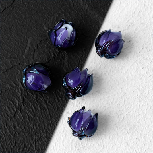 Purple Violet Flower Bud Rose Lampwork Beads Handmade Murano Glass 1pc