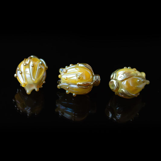 1pc Yellow and Gold Accents Lampwork Glass Floral Tulip Buds