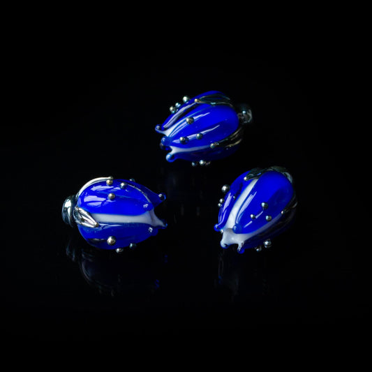 1pc Blue Flower Bud Rose Lampwork Beads Handmade Murano Glass