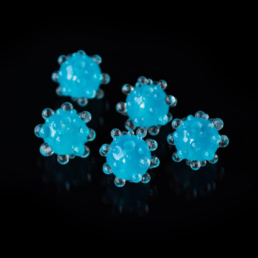 Bright Aqua Blue with Clear Bumps Handmade Lampwork Beads 1pc