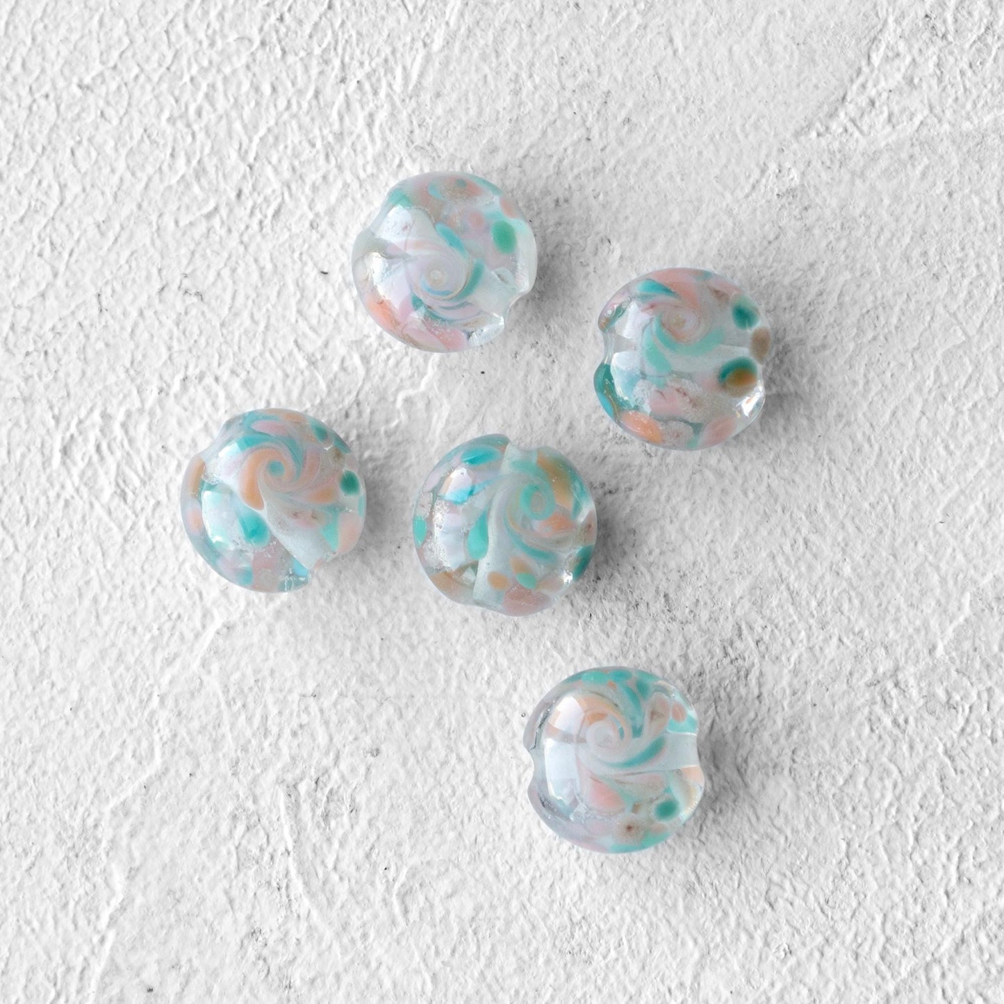 Swirled Pastel Aqua Pink White Lentil Lampwork Glass Beads 1pc