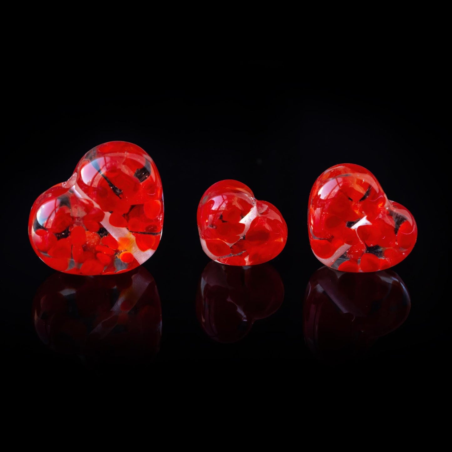 Red Orange Spot Heart Handmade Lampwork Glass Beads