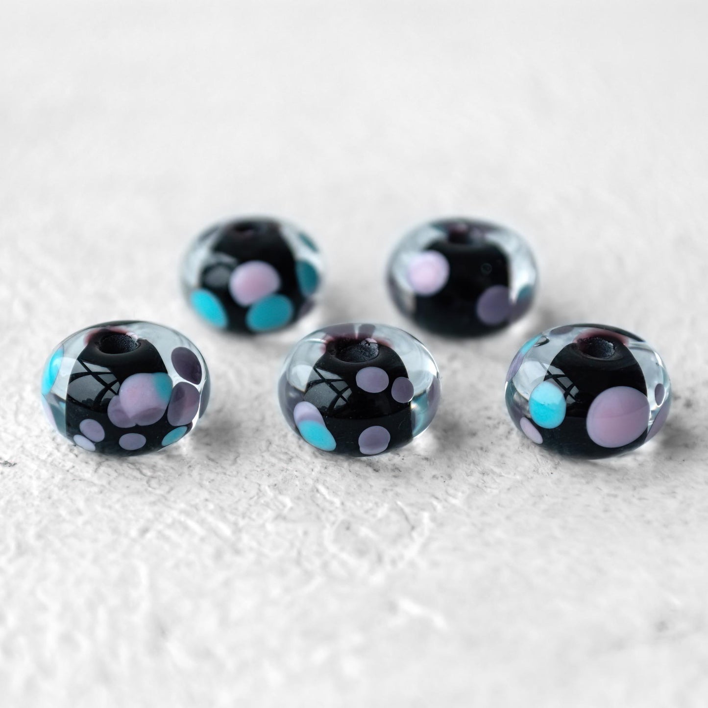 Black Blue Pink Frit Handmade Lampwork Glass Beads Set