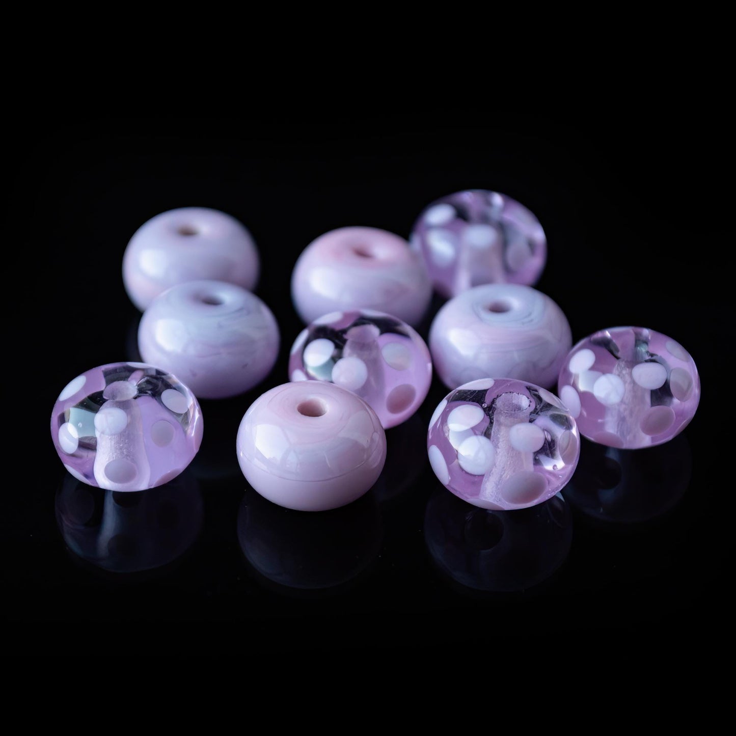 Rose Pink Dots Handmade Lampwork Glass Spacer Set Beads