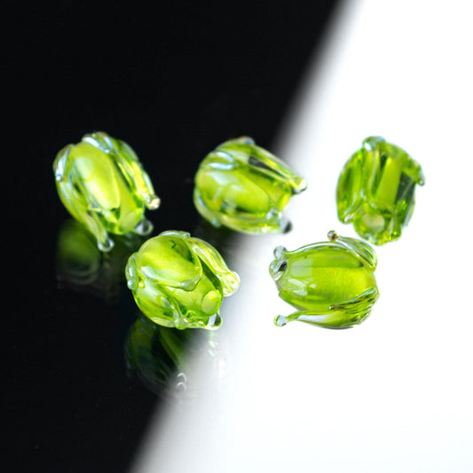 Flower Bud Green Handmade Lampwork  Beads