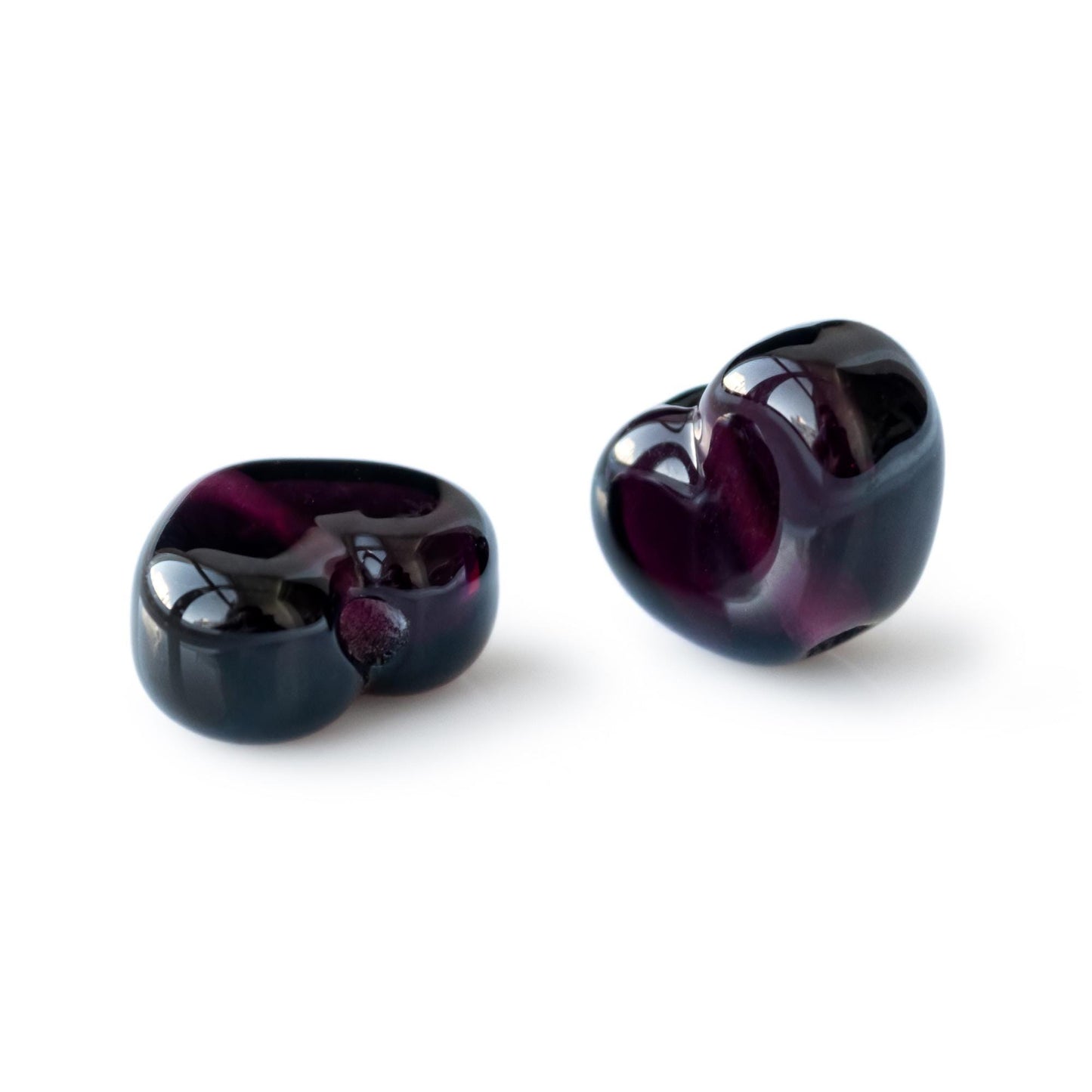 Dark Purple Violet Heart Handmade Lampwork Glass Beads